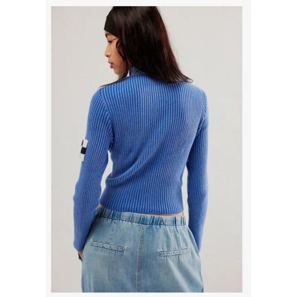 Free People Understated Leather Denim Racing Moto Jacket Motor Sports Small $348 - Picture 3 of 8